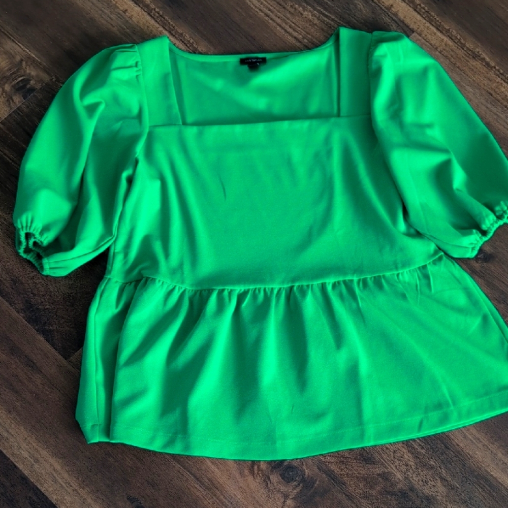 Ann Taylor Vibrant Green Peplum Blouse